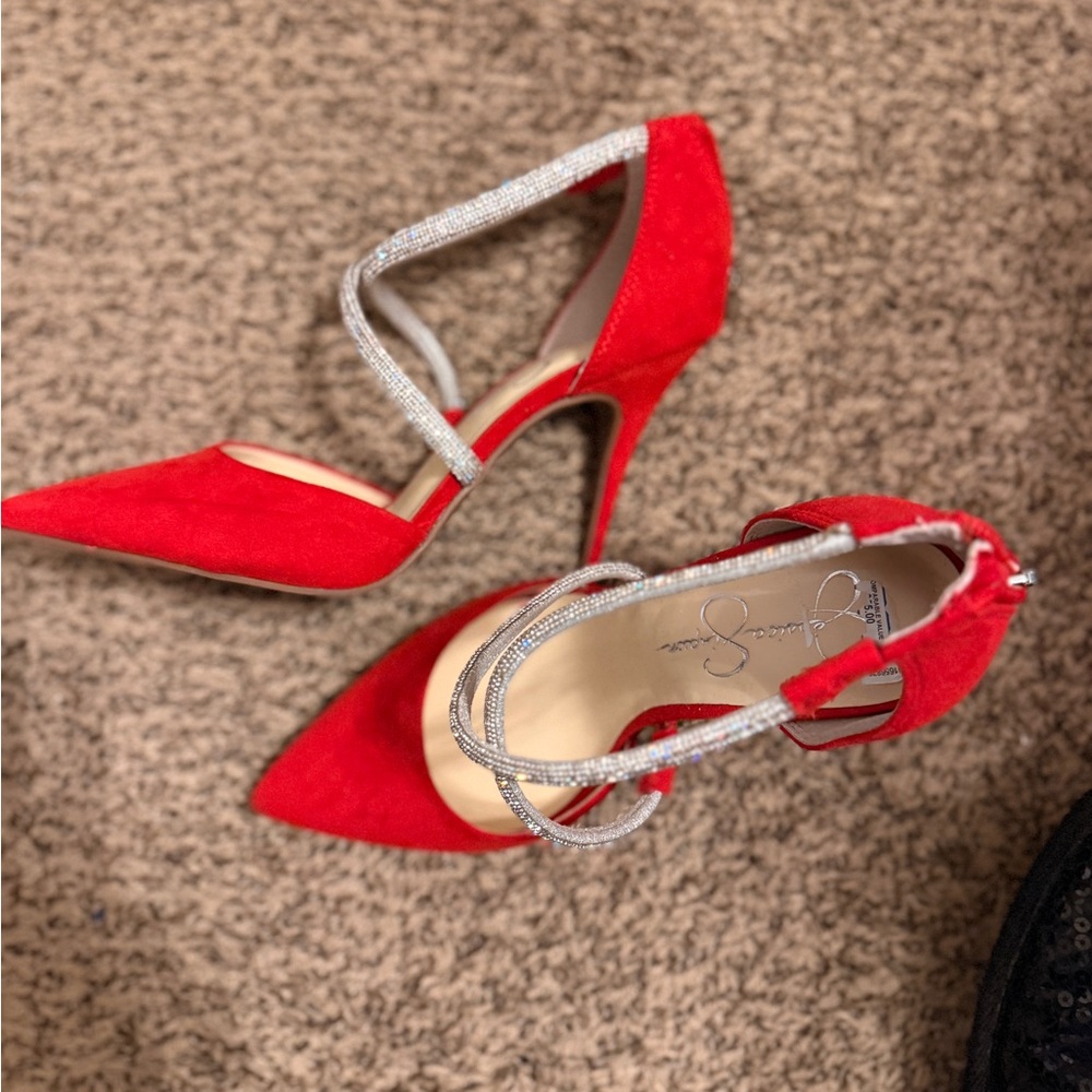 Jessica Simpson Red Heels with Silver Straps
